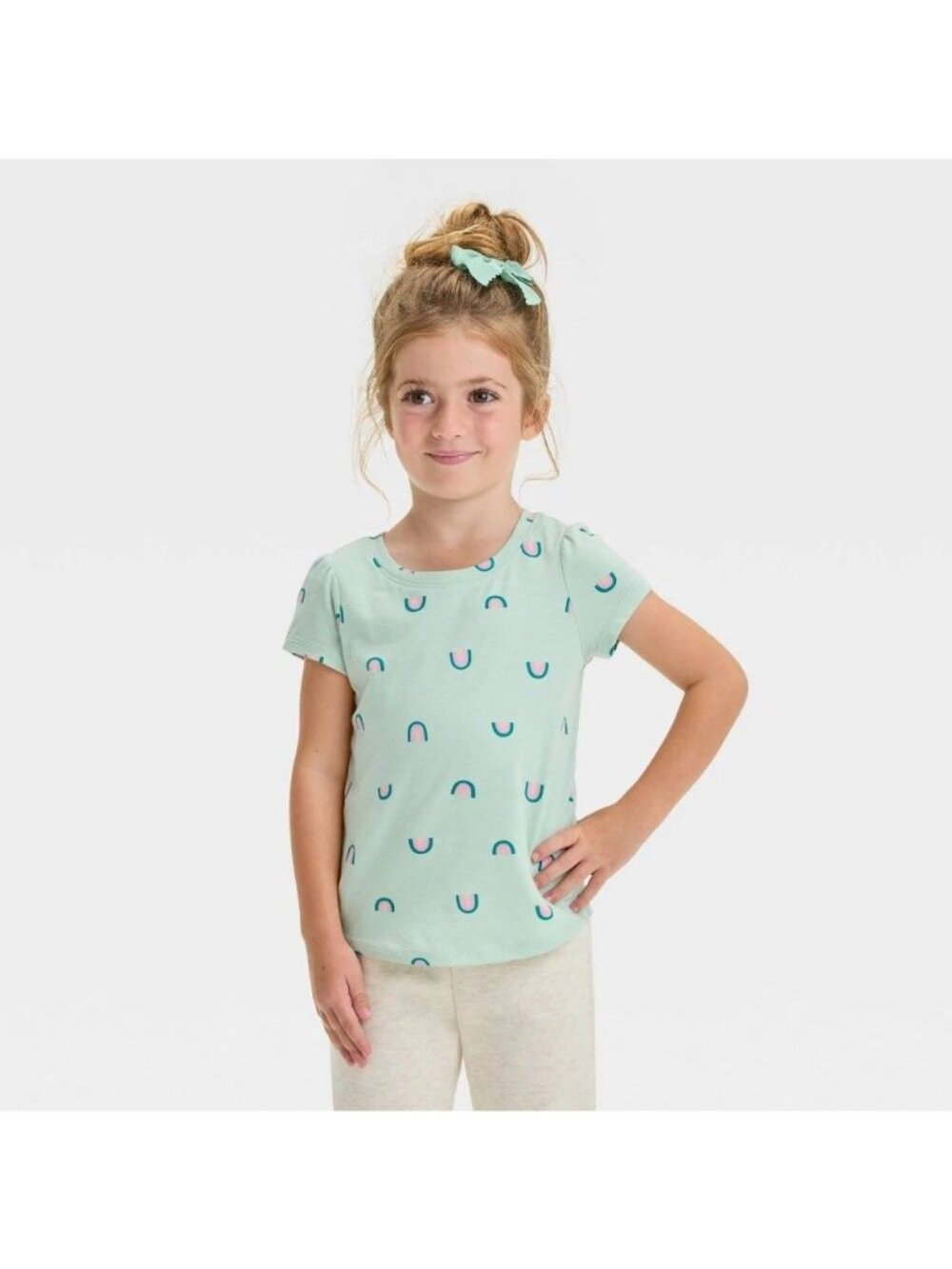 NWT Toddler Girls' Short Sleeve Rainbow T-Shirt - Cat & Jack Mint Green 5T